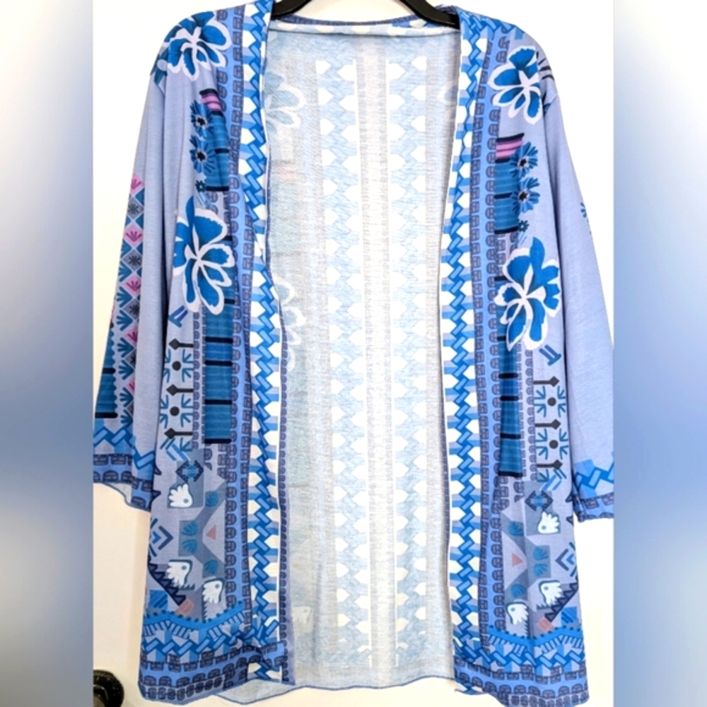 MISSLOOK 4XL Blue and Purple Geometric Kimono